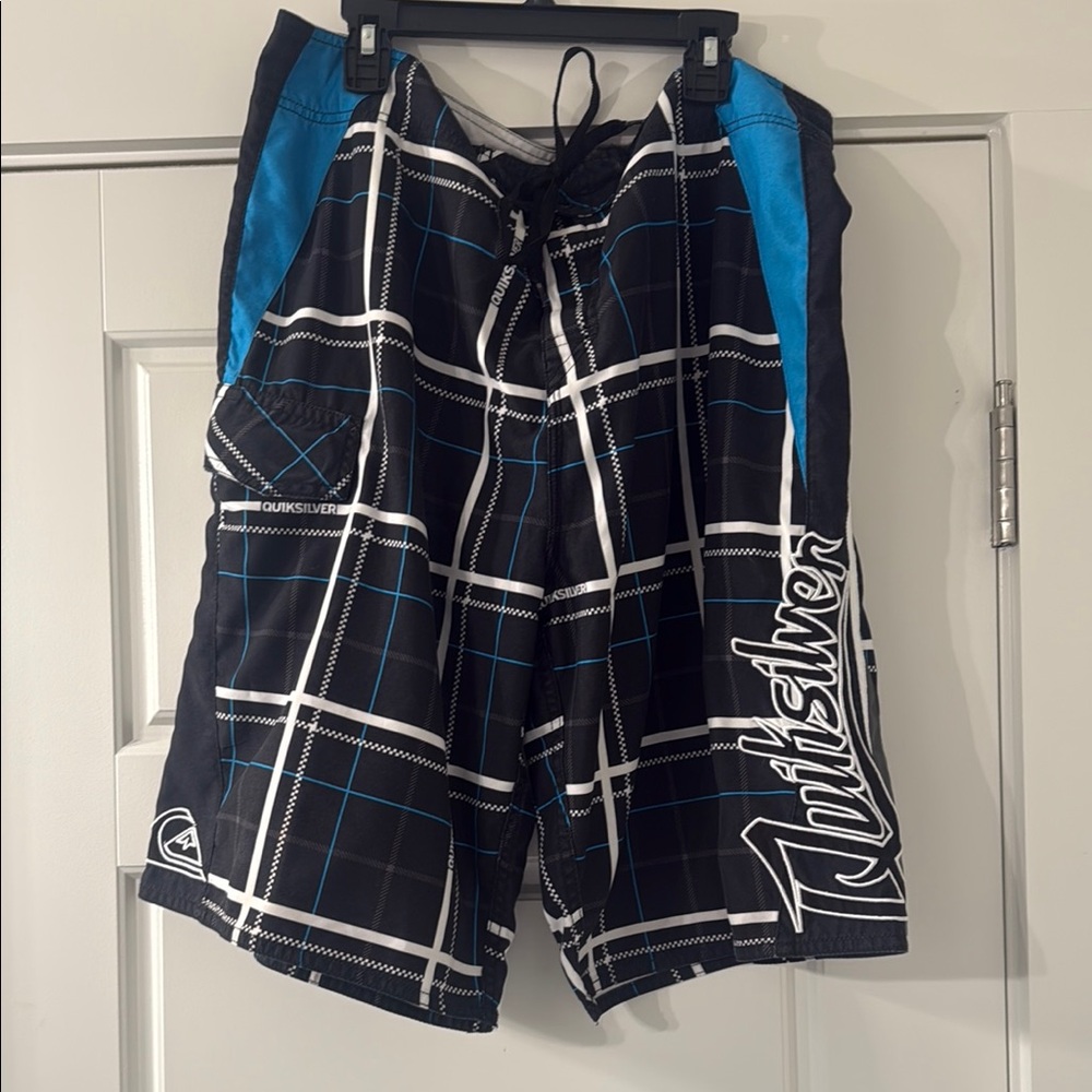 Quiksilver Black and Blue Plaid Board Shorts size 36